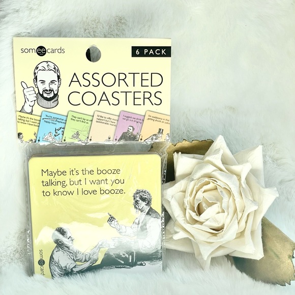 NWT SET OF 6 STURDY REUSABLE ASSORTED COASTERS. Funny, fun great gift idea! - Picture 2 of 3